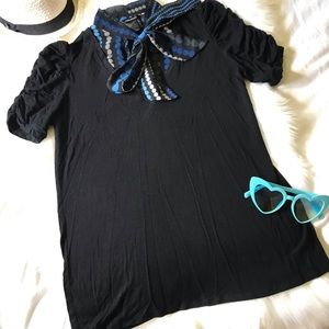 3x$25 Maurices Tie-Neck Ruched Short Sleeve Blouse, Sz L